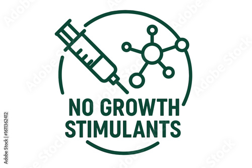 No growth stimulants label. Hormone free icon. Symbol for organic and natural food packaging. Vector stamp without GMO, antibiotics, or chemicals. Healthy food concept.