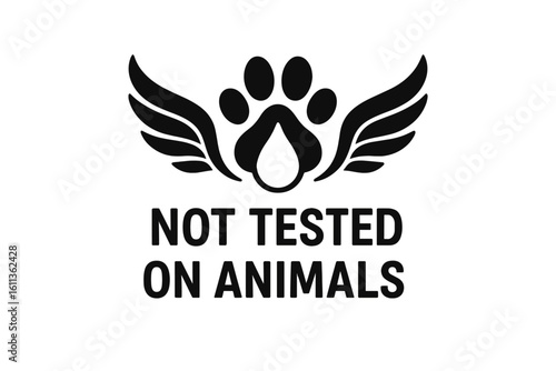 Not tested on animals icon. Cruelty free and vegan product packaging label. Animal rights symbol with paw print and wings. Vector for cosmetic and natural products.