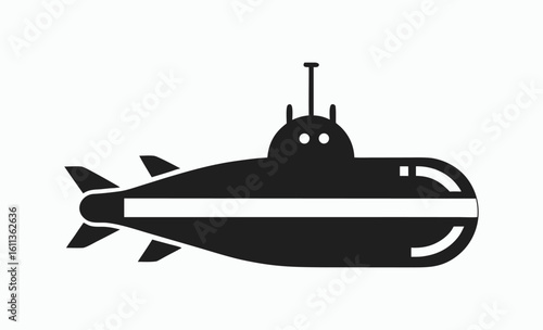Submarine silhouette icon, underwater vessel shape, naval transport graphic, submarine silhouette vector 