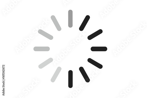 Circular loading spinner icon preloader, rotating radial bar progress indicator symbol, buffering animation for website, app, video, black to grey vector on transparent background
