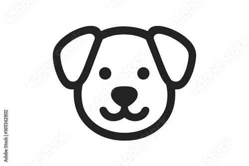 Simple dog head icon. Cute puppy face logo symbol. Pet, animal vector illustration for veterinary, pet shop, or grooming. Line art canine silhouette. Isolated outline.