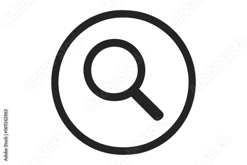 Magnifying glass search icon inside circle, outline vector symbol for zoom, find, website app UI button, black line pictogram isolated on transparent background PNG illustration
