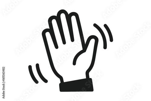 Waving hand gesture icon. Concept of greeting, goodbye, or hello. Simple flat vector illustration of a human palm waving. Non-verbal communication symbol. Bye logo element.
