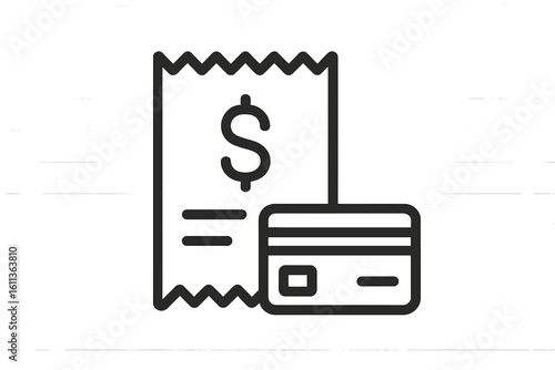 Payment receipt and credit card outline icon, thin line dollar invoice, electronic billing, finance transaction symbol, banking purchase, online shopping vector illustration
