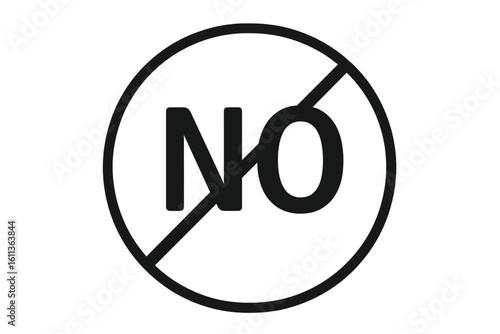 Black no symbol prohibition sign icon with diagonal slash through word NO inside circle, minimal negative ban stop forbidden concept, vector illustration on transparent background