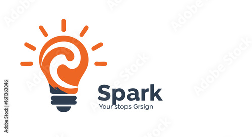 A creative logo featuring an orange light bulb with a swirling design and radiating light, accompanied by the word "Spark".