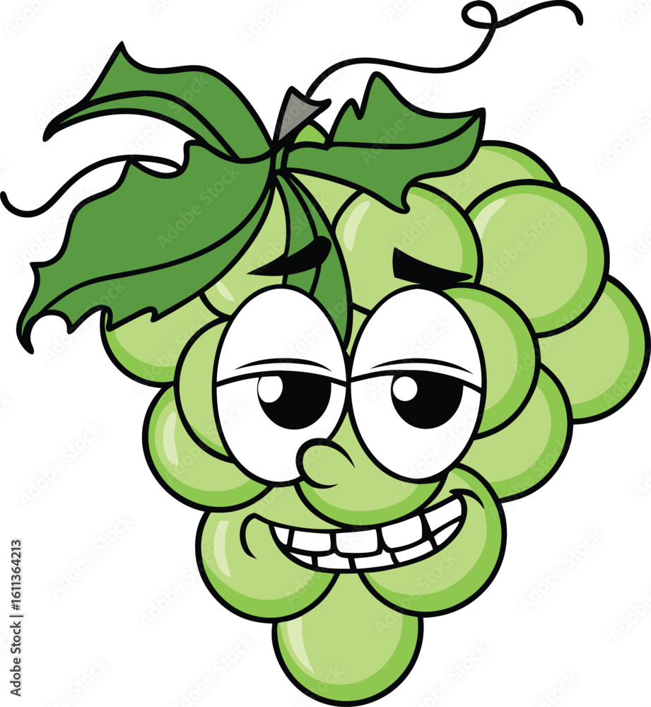 Obraz premium Happy Cartoon Green Grape with Smiling Face