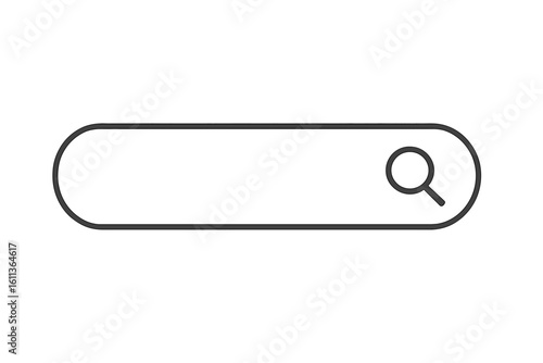 Minimalist rounded search bar interface element with magnifying glass icon outline. Simple website search field vector illustration. UI UX bar template for navigation design
