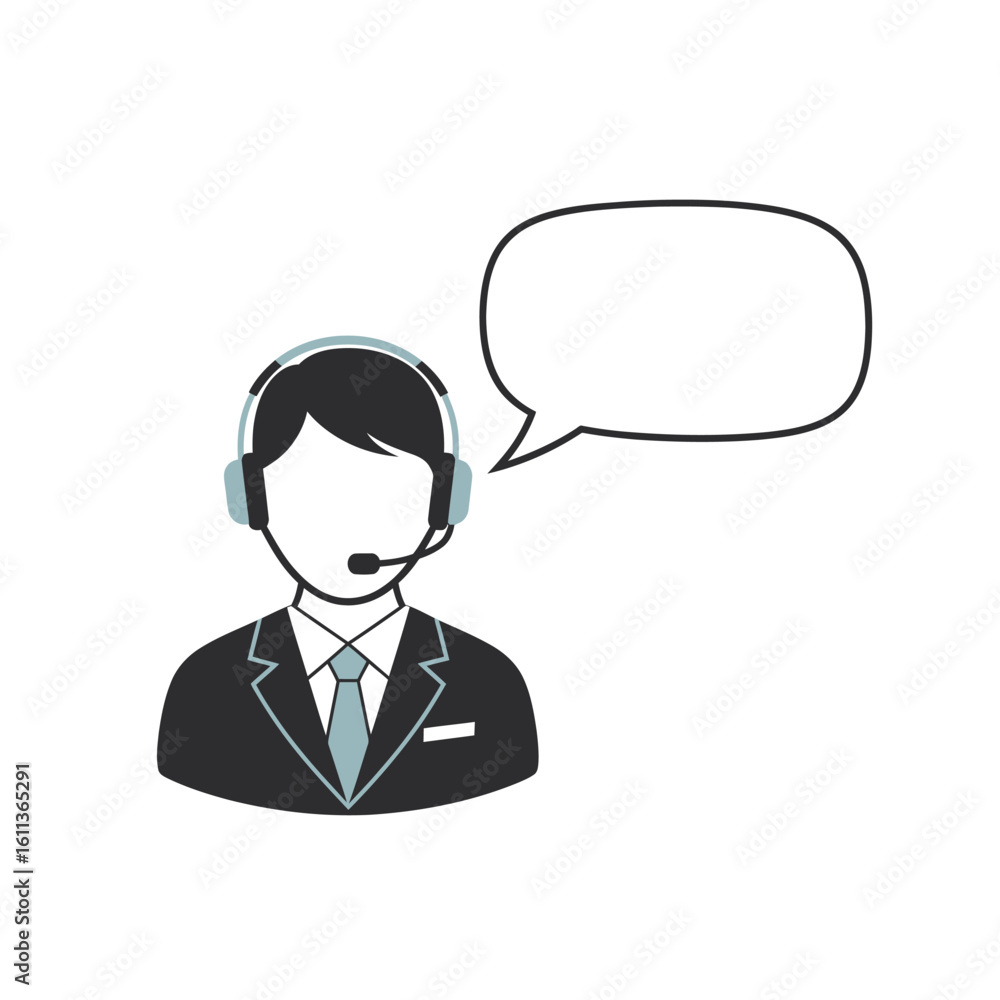 Illustration of a customer service representative wearing a headset with a speech bubble. Illustration of a customer service representative wearing a headset with a speech bubble.