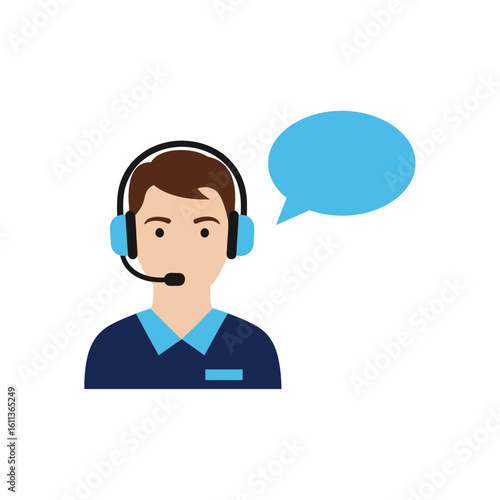 Cartoon illustration of a customer service representative wearing headphones and speaking.