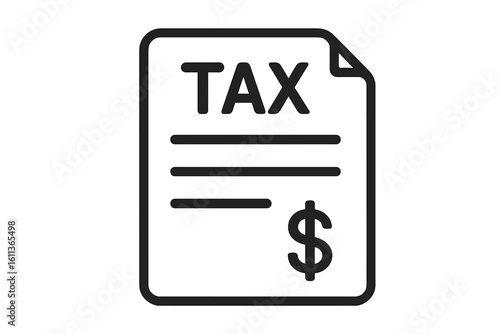 Tax form document icon outline. Paper financial statement receipt bill with dollar symbol. IRS filing finance report sheet. Simple line style monochrome vector illustration