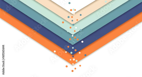 Abstract layered design with pastel color palette and descending confetti.