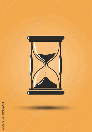 Sand passes through an hourglass, illustrating the passage of time against an orange background.