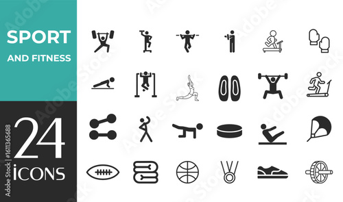 Sport and Fitness set of web icons in line style. Gym and fitness icons for web and mobile app. Healthy lifestyle, exercise, diet, nutrition, weight training, body care, workout.