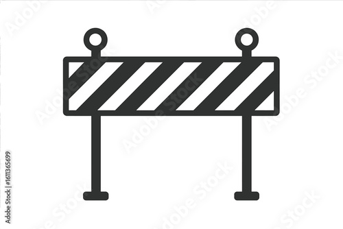 Striped road construction barrier icon, traffic safety barricade with caution pattern, under construction warning sign, isolated vector symbol on transparent background