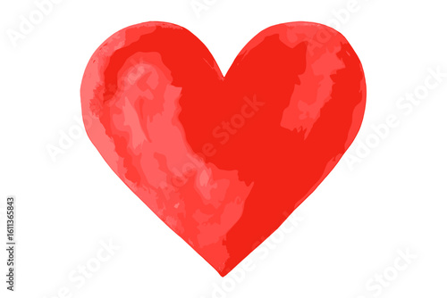 Red watercolor painted heart symbol vector illustration. Hand drawn romantic love icon for Valentine, wedding, greeting card, logo, social media icon. Isolated artistic clip art