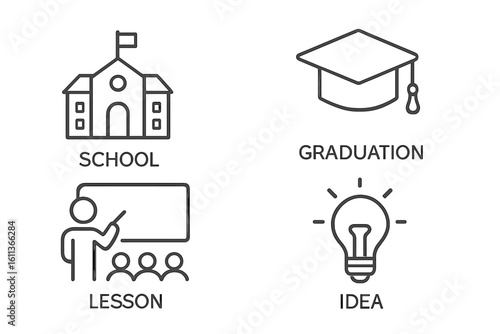Education line icon set. School, university, graduation, lesson, idea. Thin vector icons for learning, knowledge, teacher, student. Editable stroke illustration.
