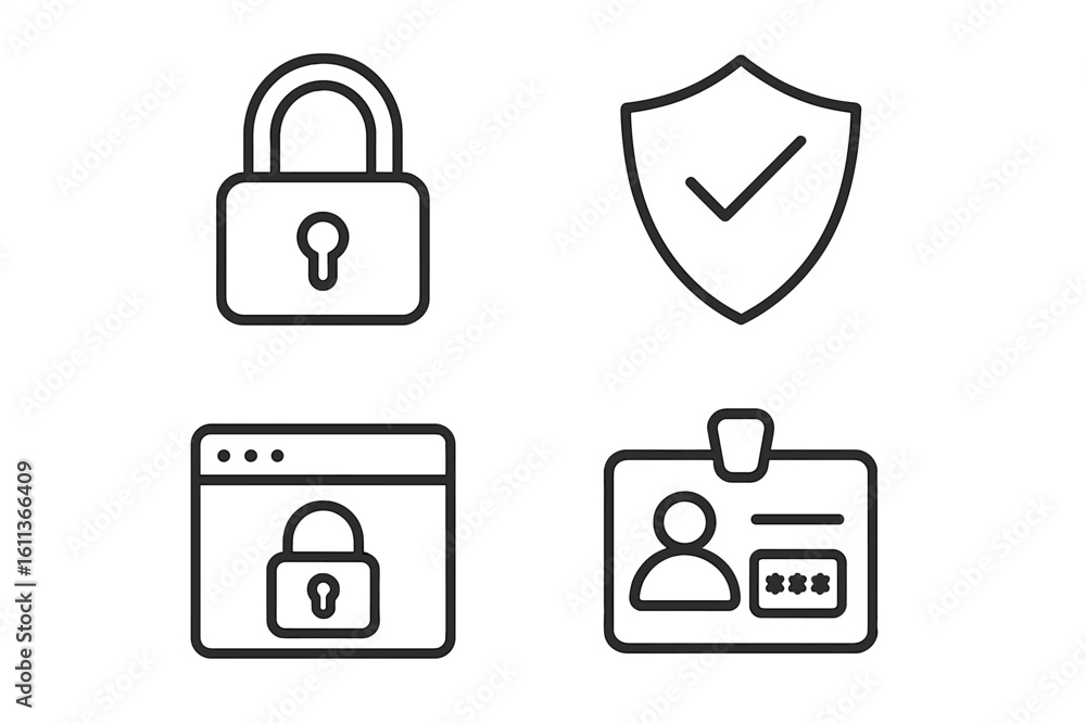 Cyber security icon set. Data protection, privacy, and internet safety concepts. Vector line icons for login, password, secure connection, authentication, and user ID card. Cyber security icon set. Data protection, privacy, and internet safety concepts. Vector line icons for login, password, secure connection, authentication, and user ID card.