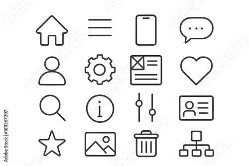 Linear UI UX icons set vector collection. Minimalist line interface pictograms for web mobile app design. User experience elements outline symbols pack