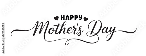 Celebrating Mother's Day with beautiful lettering and heart accents, on a transparent background