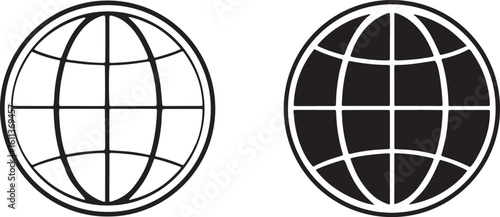 Black and white globe icons world earth