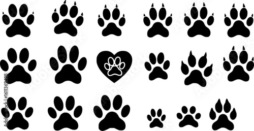 Pet paw editable stroke. footprints Pet paw, Heart with pet paw print dog cat icon, vector illustration