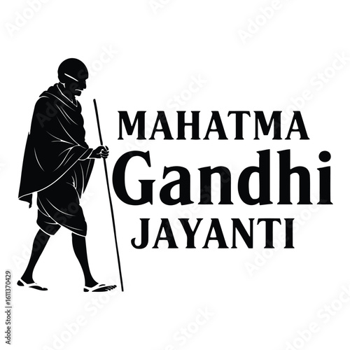 Mahatma Gandhi Jayanti silhouette walking with staff vector