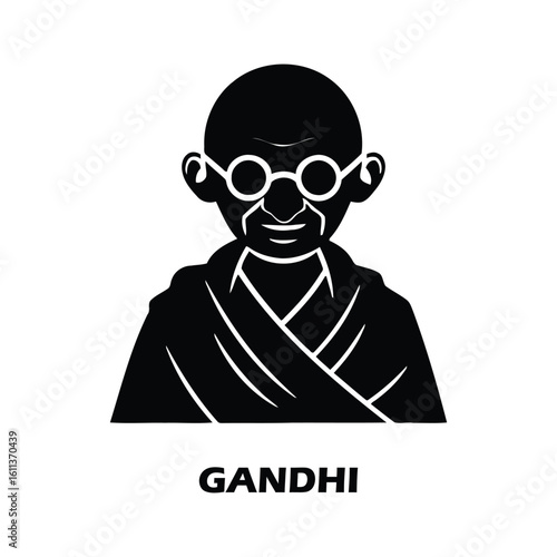 Gandhi portrait with glasses and traditional attire icon silhouette