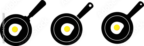 Frying pan icon with fried eggs. Protein breakfast of eggs. decorating menus symbol. Breakfast food sign. Frying utensil icons.  kitchen accessories design
