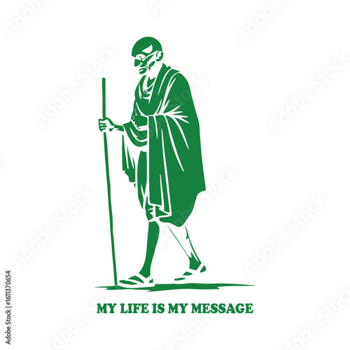 Green figure walking with stick and quote vector