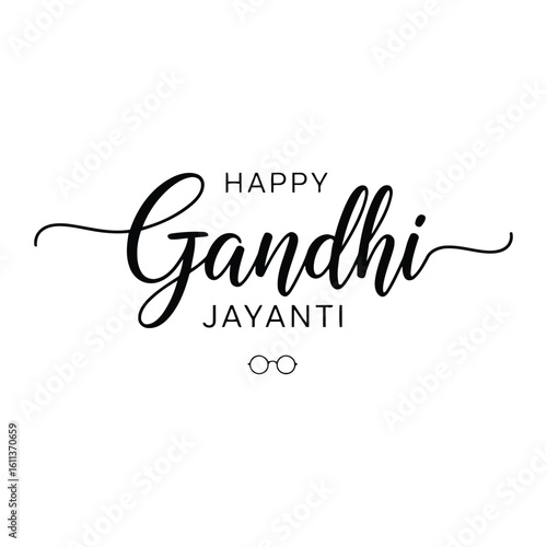 Happy Gandhi Jayanti Calligraphy With Spectacles text