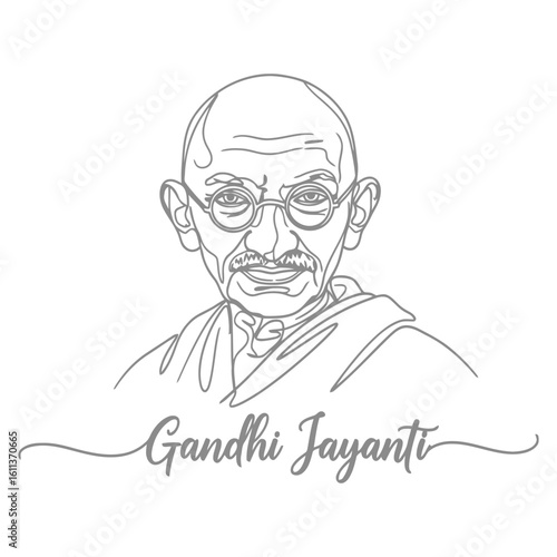 Mahatma Gandhi portrait with Gandhi Jayanti text indian leader