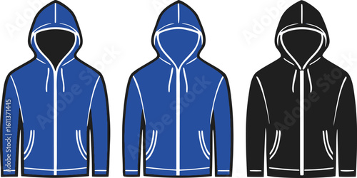 Blue and black hooded jackets apparel clothing