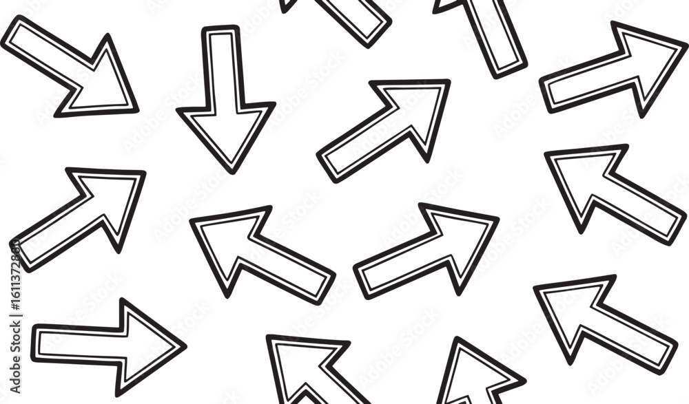 Diverse hand drawn arrows pointing various directions Diverse hand drawn arrows pointing various directions