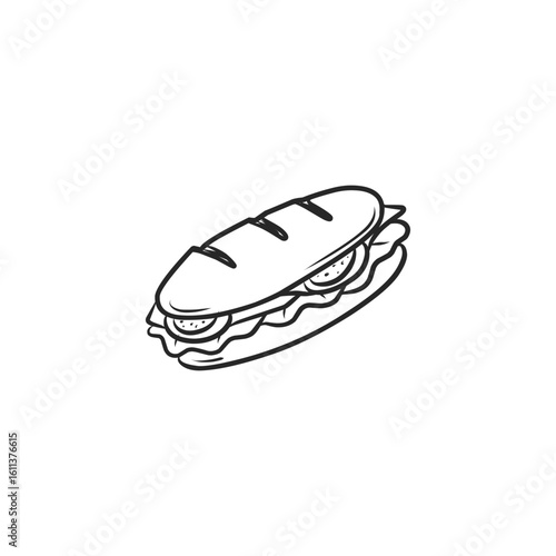 Simple Hand-Drawn Long Sandwich or Sub Loaf, Perfect for Various Fillings