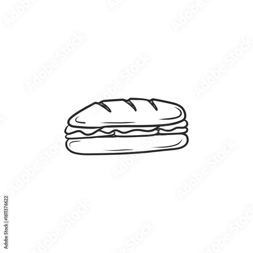Simple Hand-Drawn Long Sandwich or Sub Loaf, Perfect for Various Fillings