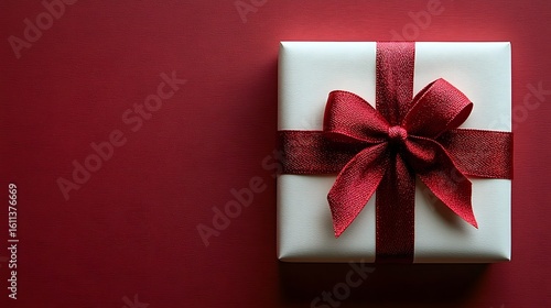 Elegant red and white gift box with a ribbon bow