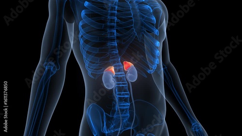 Human Body Glands Adrenal Gland Anatomy Animation Concept