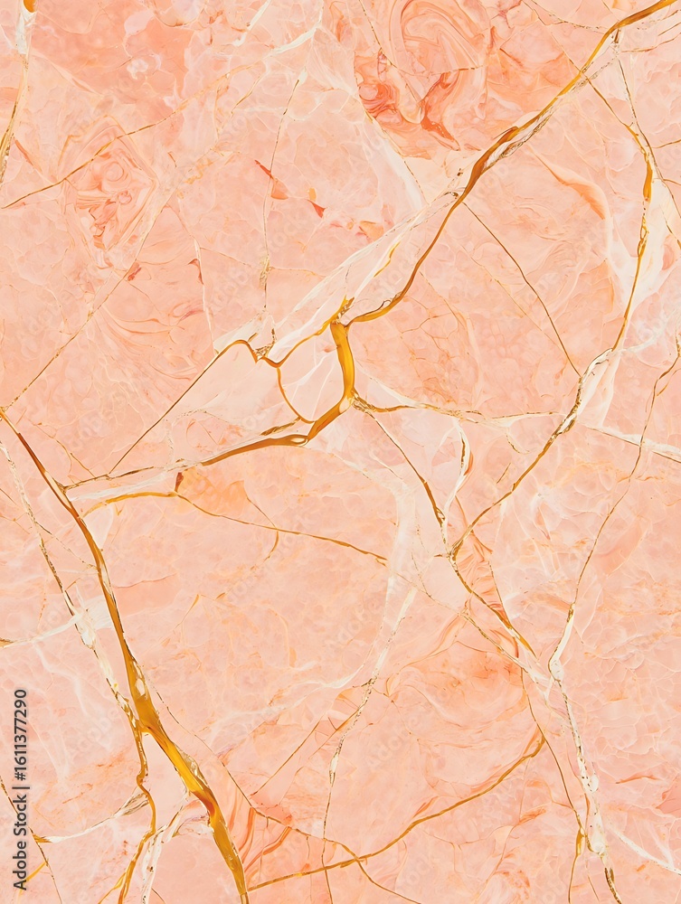 Fototapeta premium Elegant seamless peach marble texture with subtle golden veins for luxurious backgrounds and design elements