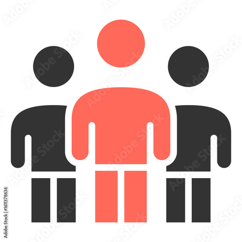 The symbol icon of a defendant is in front with two people as companions or lawyers who accompany the process during the trial in court.