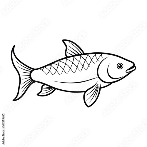 Stylized line art of a fish with scaled body
