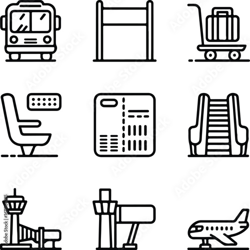 Airport and Travel Icons Collection airplane luggage cart