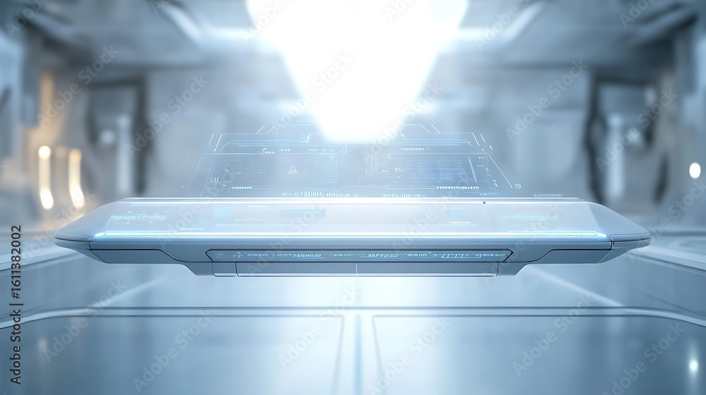 Futuristic holographic interface displaying data in a scifi setting Futuristic holographic interface displaying data in a scifi setting