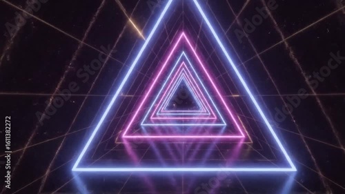 Infinite neon triangles forming a glowing, psychedelic tunnel.