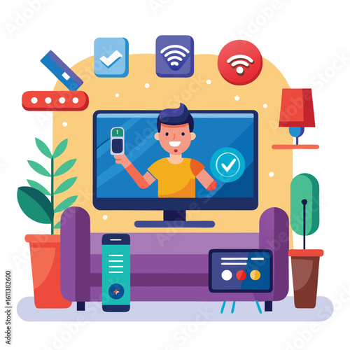 Man controlling smart television with remote and mobile device smart tv voice control