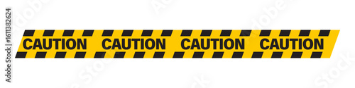 Seamless yellow caution tape with black text and diagonal stripes