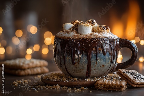 Cozy Latte with Toasted Marshmallows in Rustic Coffee Shop