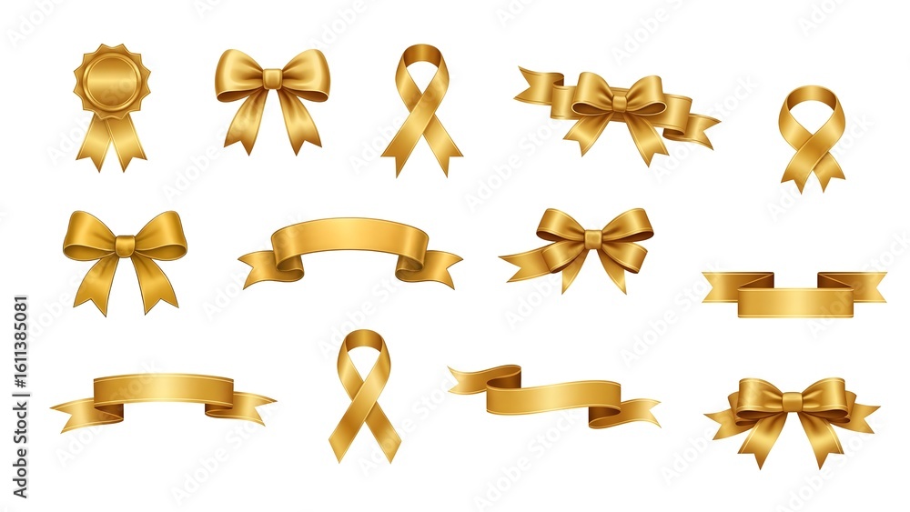 set of golden ribbons for Bows, Loops, and Banner Designs set of golden ribbons for Bows, Loops, and Banner Designs