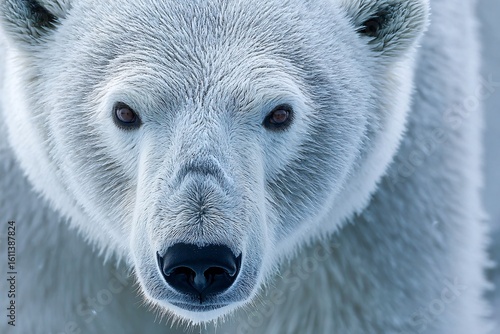 Intense Close-Up of Polar Bear’s Face with Reflective Gaze