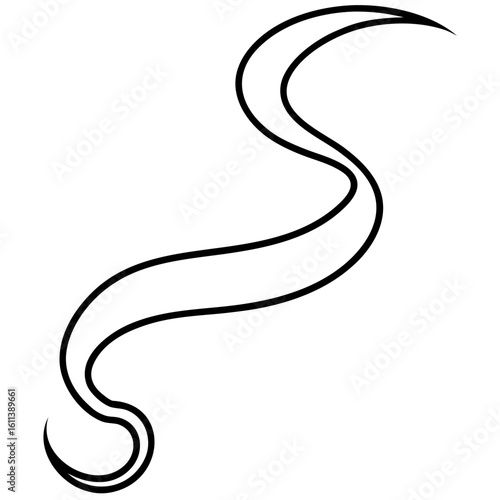 Elegant line art of a curled ribbon with detailed folds and texture
